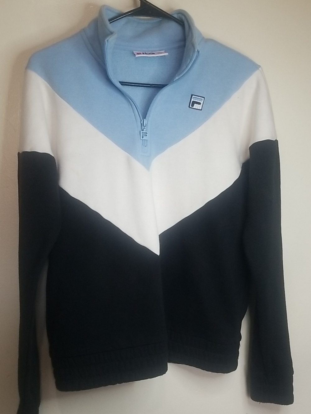 Fila Women's ’s Light Blue White Black Colorblock Quarter Zip Sweater
